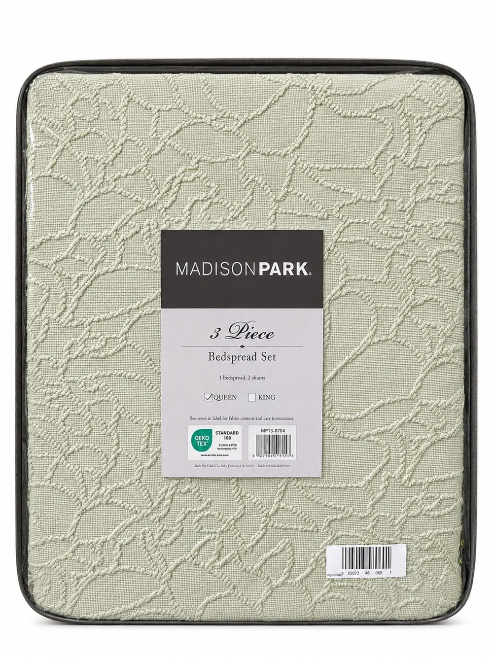 Madison Park Queen Sage Chenille Bedspread Fringe Set